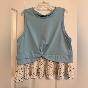 💙 NWT Anthropologie Twist-Front Tank – XL Polka Dot Perfection! 🔵